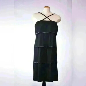 1970s SONIA RYKIEL Black Ruffled  A-Line Designer Dress Vintage 6US 10UK France